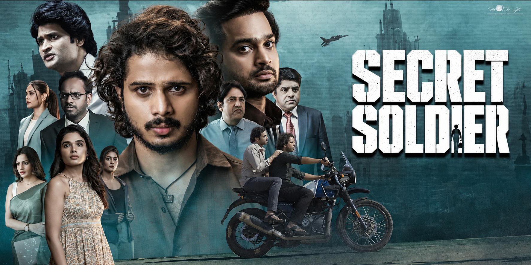 Secret Soldier banner: the ensemble cast with the Secret Soldier logotype